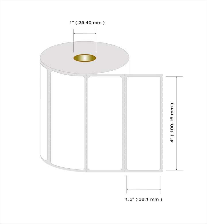 Roleti 4 Rolls Pack Labels 3" x 1.5” - Direct Thermal Label Rolls, 900 Labels per roll, 3600 Labels per Pack, 1" Core