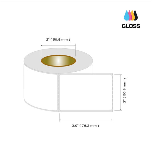 Roleti 8 Rolls Pack Labels 2" x 3” Glossy Polypropylene Inkjet Label Rolls, 400 Labels per roll, 3200 Labels per Pack