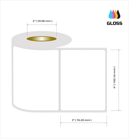 Roleti 4 Rolls Pack Labels 4" x 3” Glossy Polypropylene Inkjet Label Rolls, 400 Labels per roll, 1600 Labels per Pack