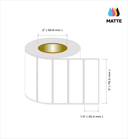 Roleti 4 Rolls Pack Labels 3" x 1” Matte Polypropylene Inkjet Label Rolls, 1100 Labels per roll, 4400 Labels per Pack