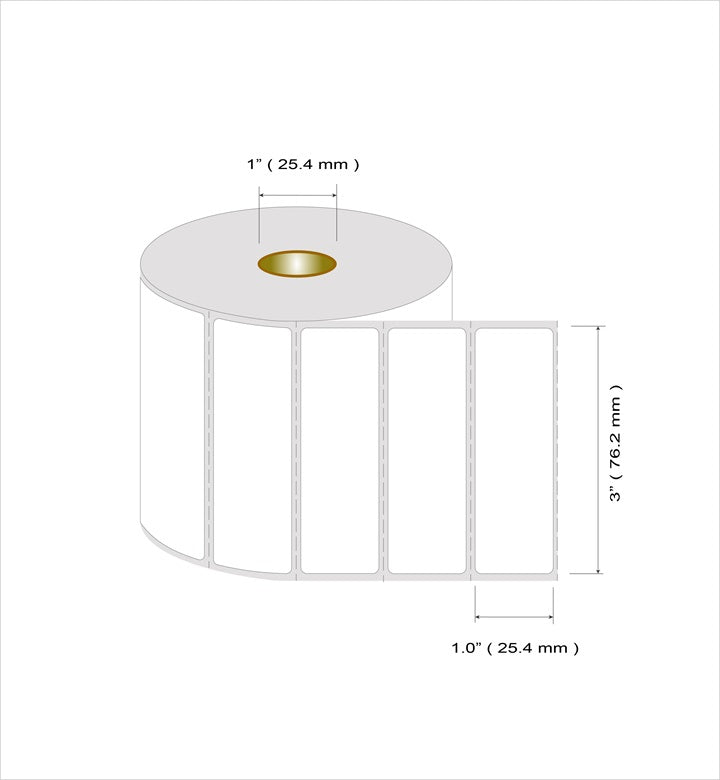 Roleti 4 Rolls Pack Labels 3" x 1” - Direct Thermal Label Rolls, 1300 Labels per roll, 5200 Labels per Pack, 1" Core