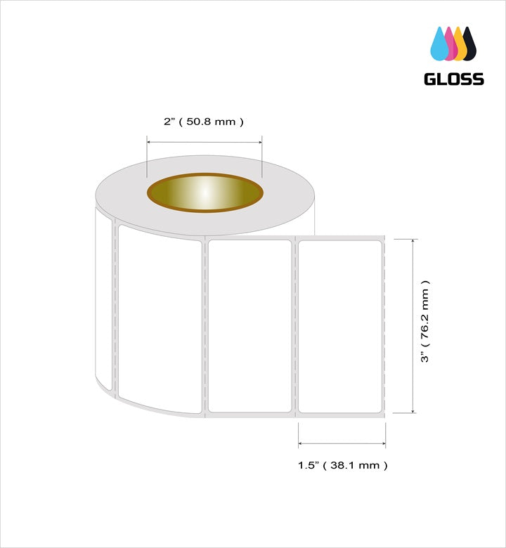 Roleti 4 Rolls Pack Labels 3" x 1.5” Glossy Polypropylene Inkjet Label Rolls, 750 Labels per roll, 3000 Labels per Pack