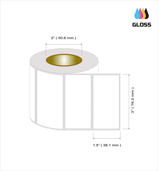 Roleti 4 Rolls Pack Labels 3" x 1.5” Glossy Polypropylene Inkjet Label Rolls, 750 Labels per roll, 3000 Labels per Pack