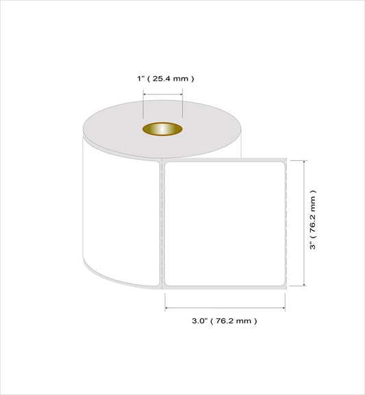 Roleti 4 Rolls Pack Labels 3" x 3” - Direct Thermal Label Rolls, 500 Labels per roll, 2000 Labels per Pack, 1" Core