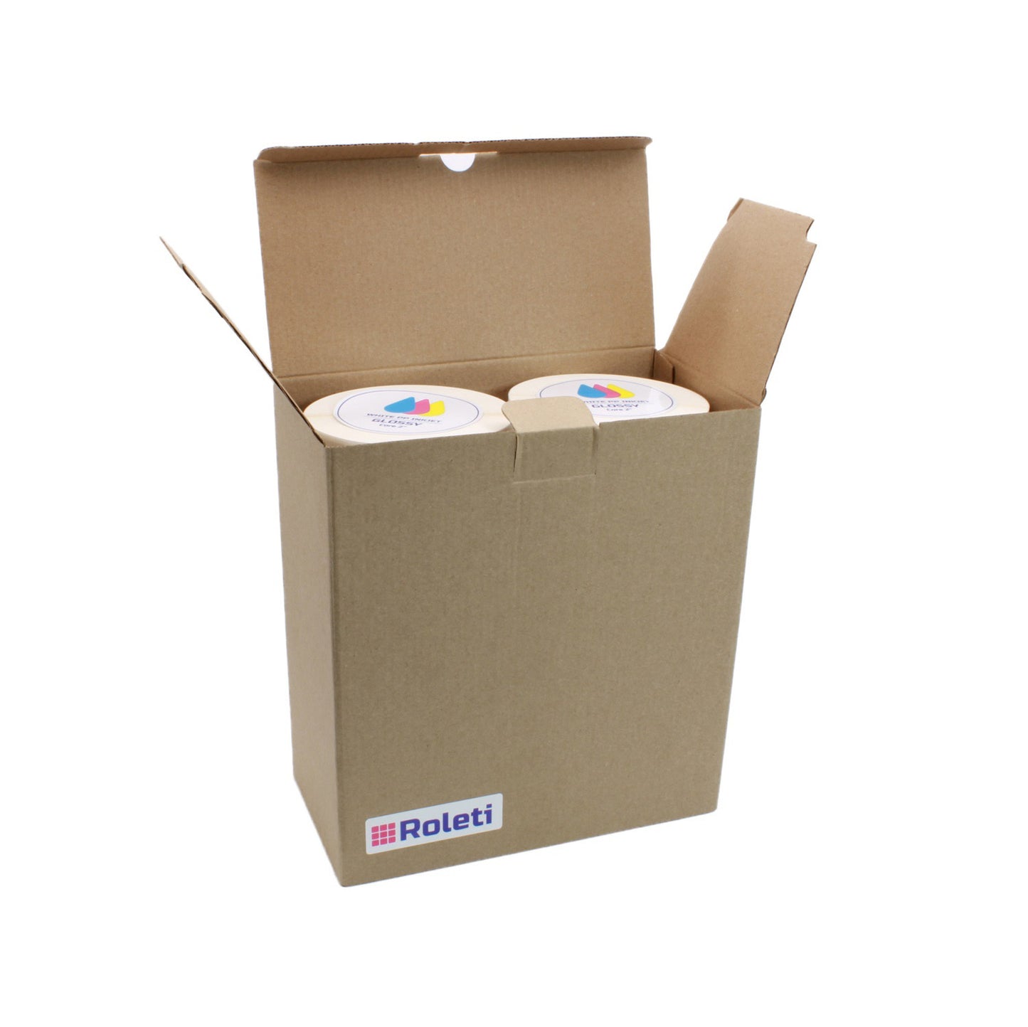 Roleti 4 Rolls Pack Labels 3" x 1.5” Glossy Polypropylene Inkjet Label Rolls, 750 Labels per roll, 3000 Labels per Pack